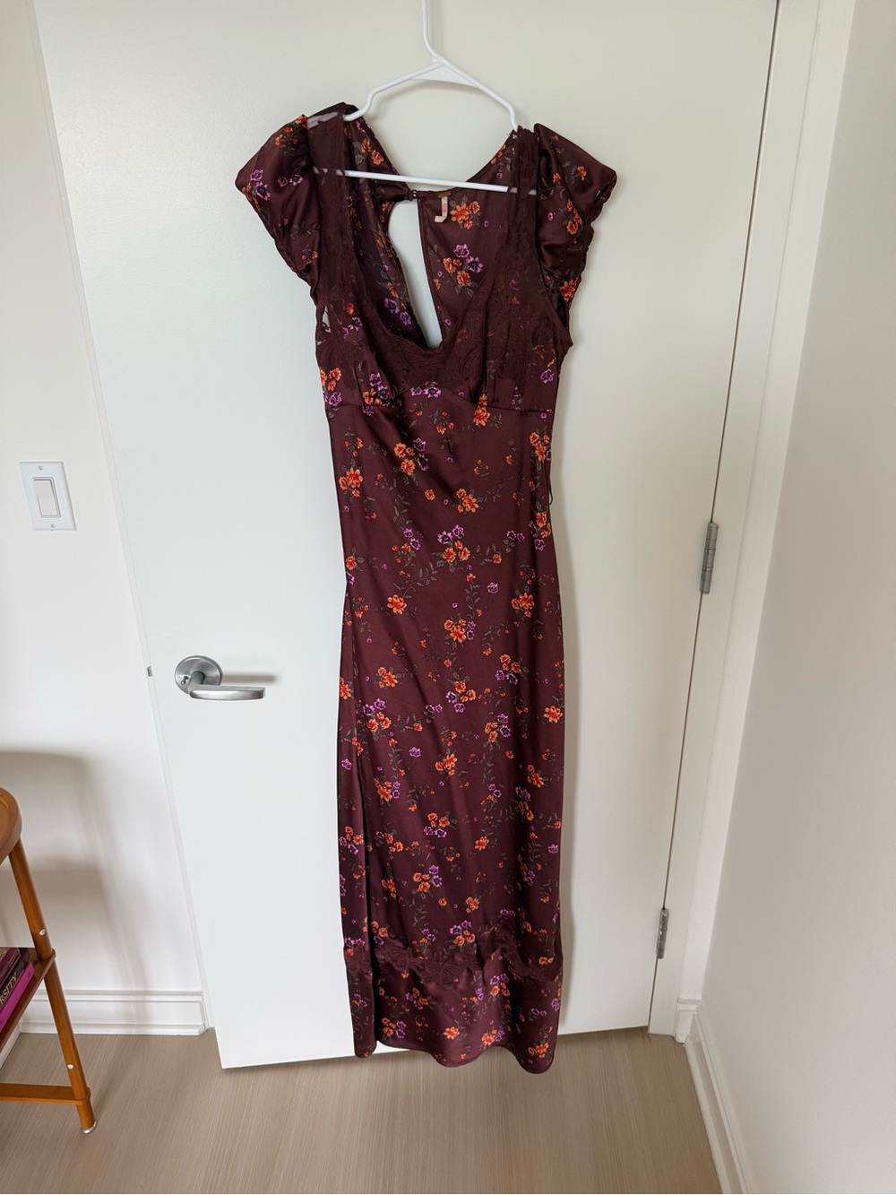 Free People Brown/Burgundy Maxi Dress with Orange & Purple Floral Print - Picture 2 of 7